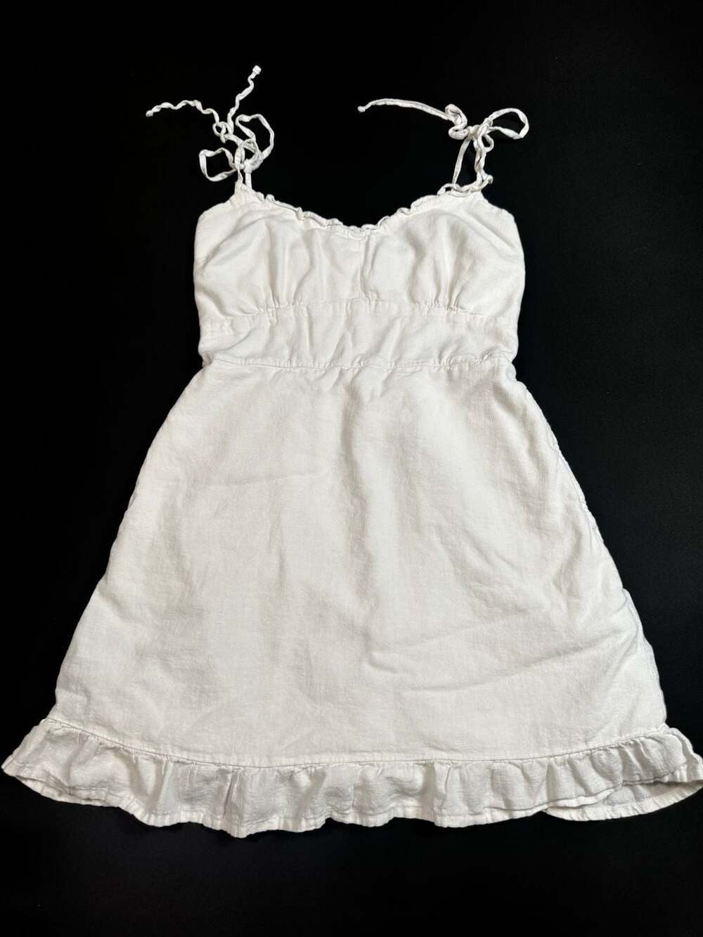 Abercrombie & Fitch White Linen-Blend Tie-Strap Ruffle Hem Mini Dress